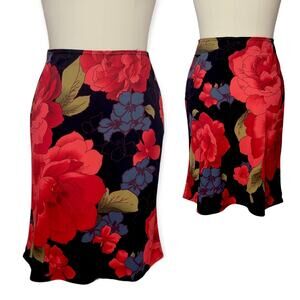 Reference Floral A-Line Skirt Small Black Red Vintage Y2K Roses Cottagecore Bold